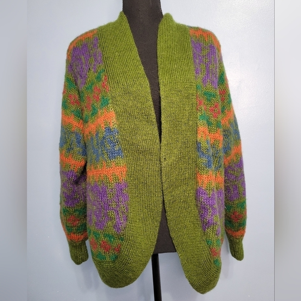 Green Women's Sweater Cardigan Cottagecore Grannycore Med - Picture 2 of 8